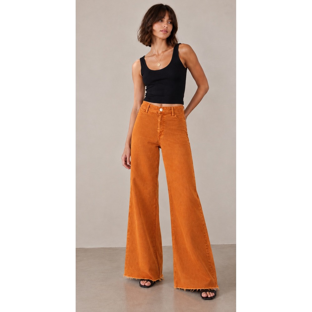 Zara Marine Straight Jeans Women Sz 4 (24x28) Orange Wide Leg Frayed Hem
